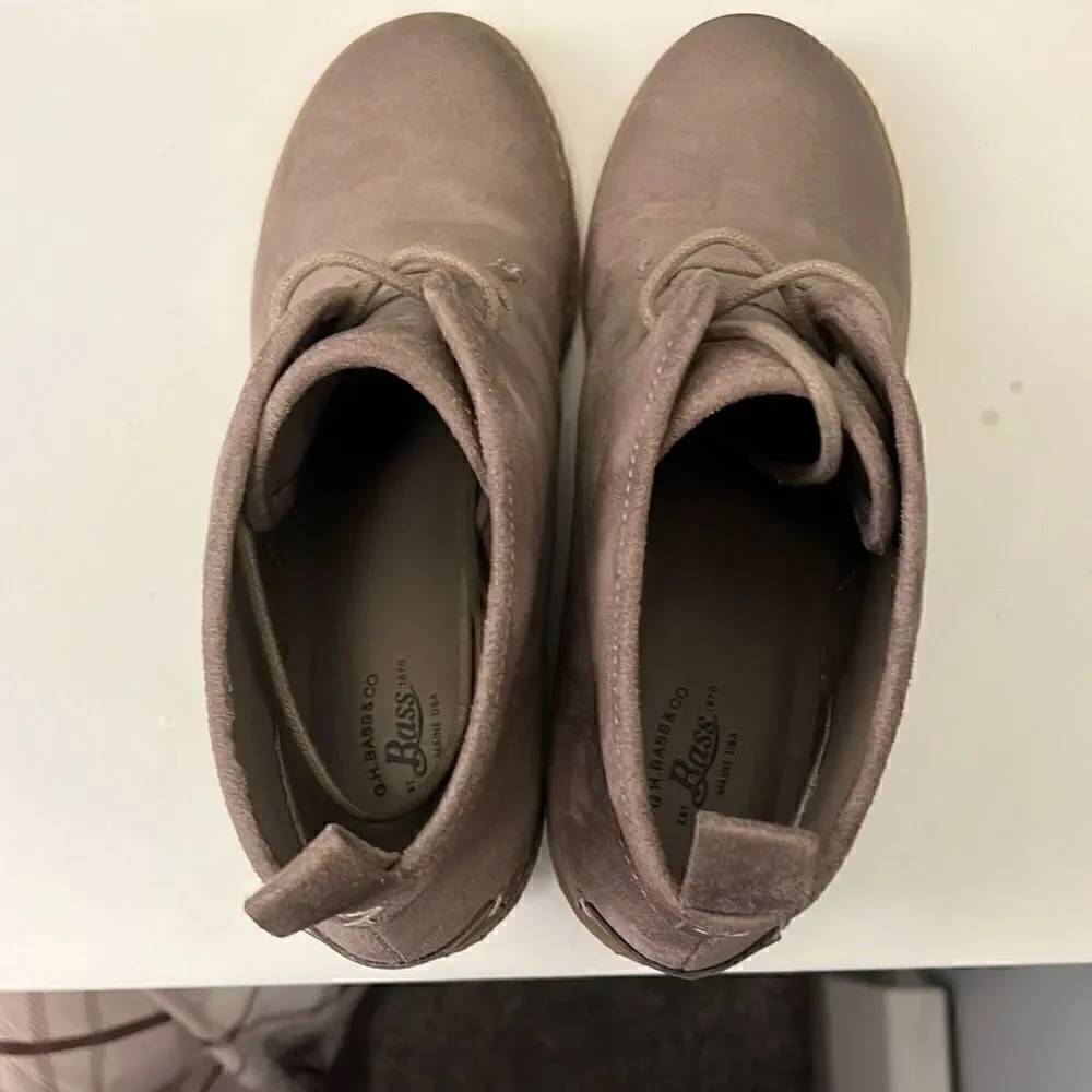 Bass Women's Taupe Vegan Suede Lace-Up Wedge Ankle Booties